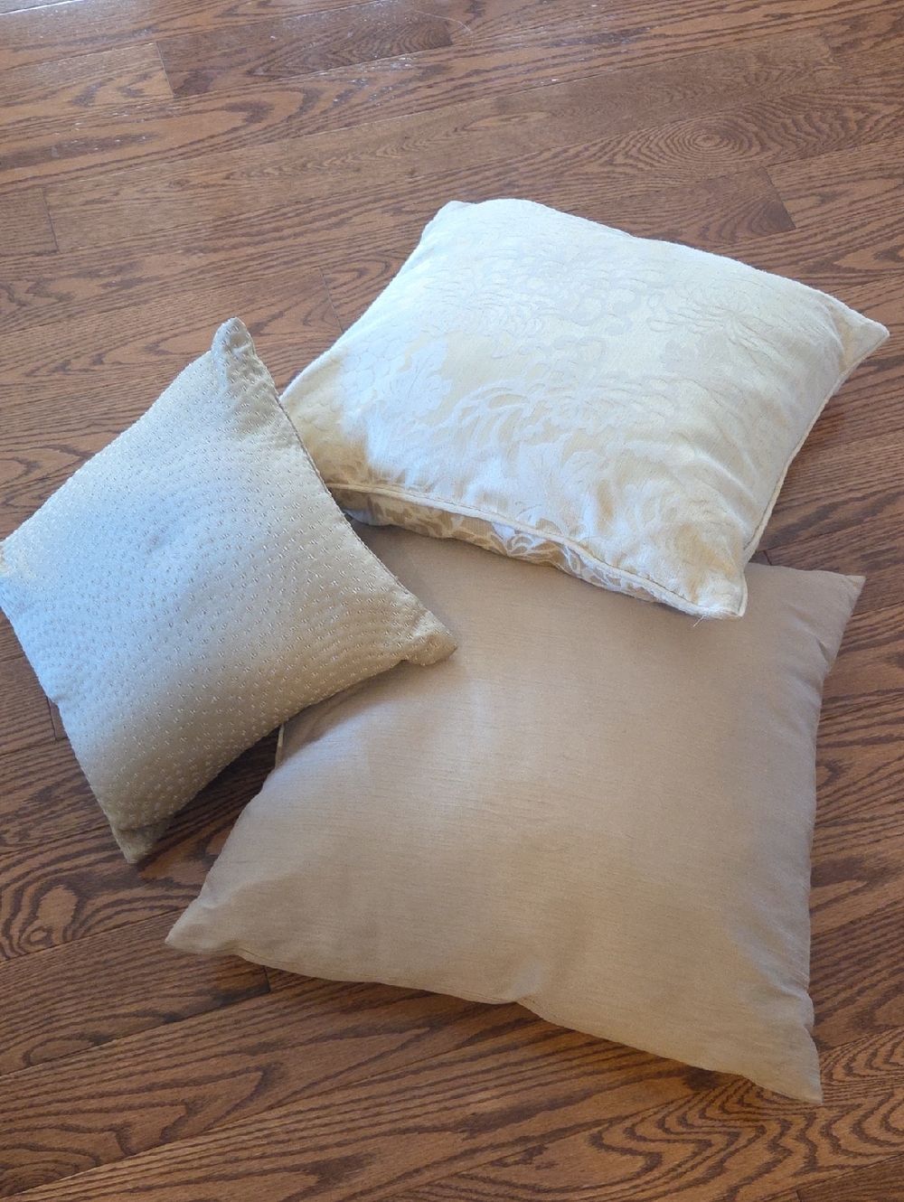 Set of 3 Decorative Throw Pillows in Cream and Light Gold